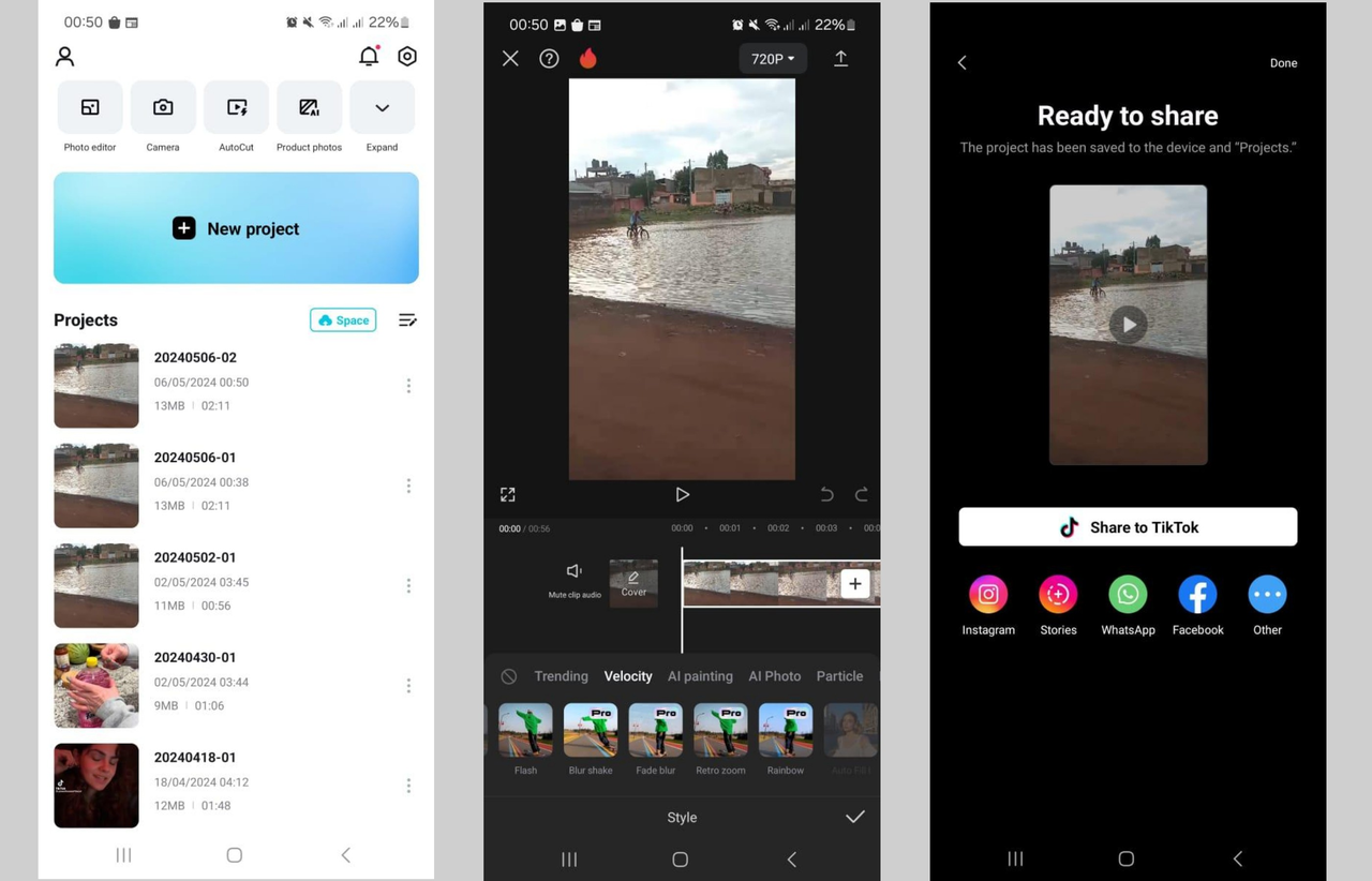  how to make velocity edit in CapCut mobile editor using auto velocity