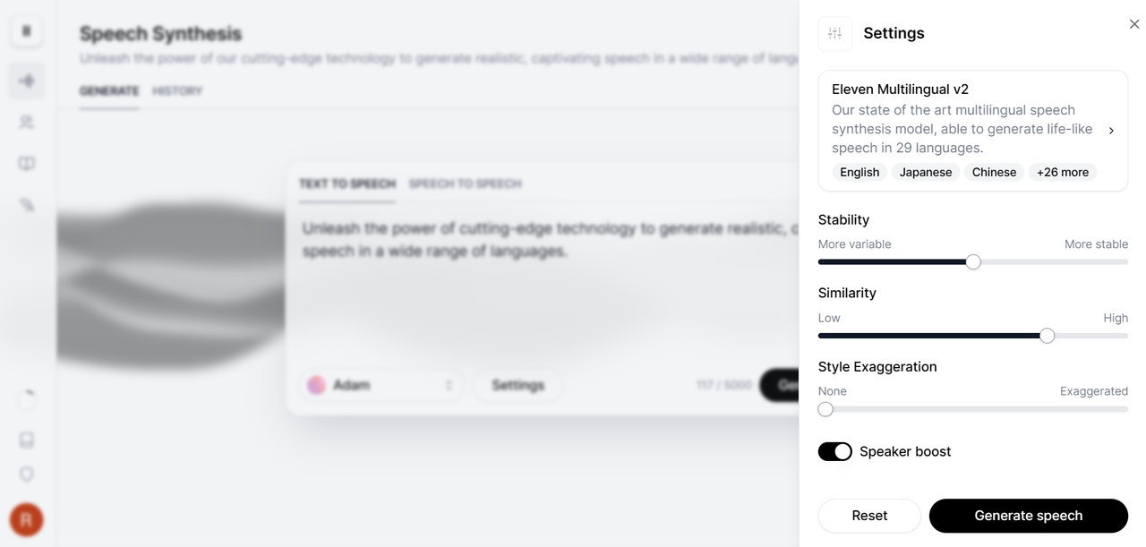 Convert text-to-speech on ElevenLabs AI