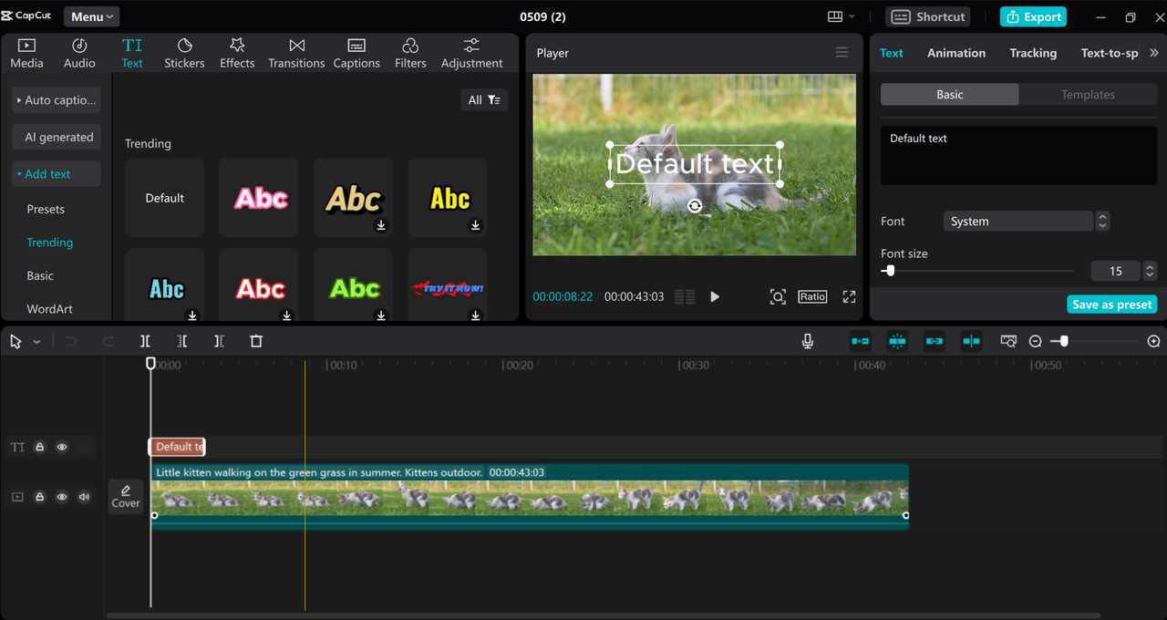 Add text to the CapCut desktop ElevenLabs AI alternative