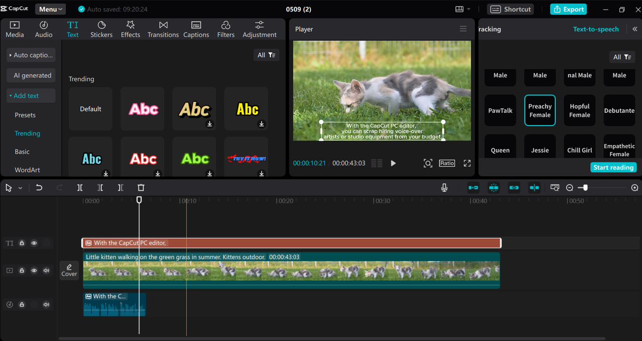 Convert text-to-speech using the CapCut desktop ElevenLabs AI alternative