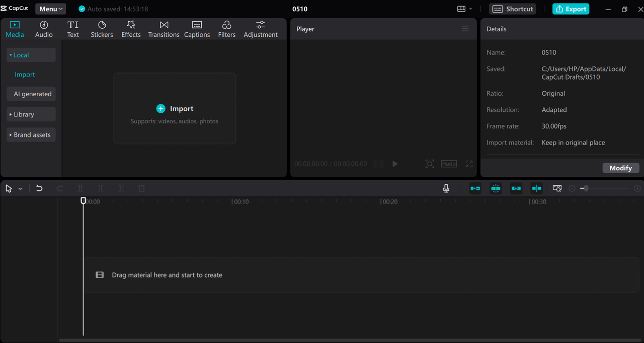 Import a video to the CapCut desktop ElevenLabs alternative