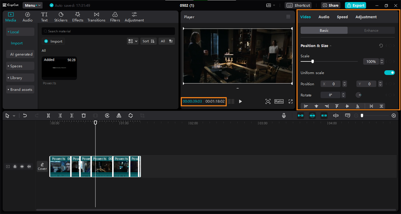 Applying further edits to youtube clip in CapCut editor