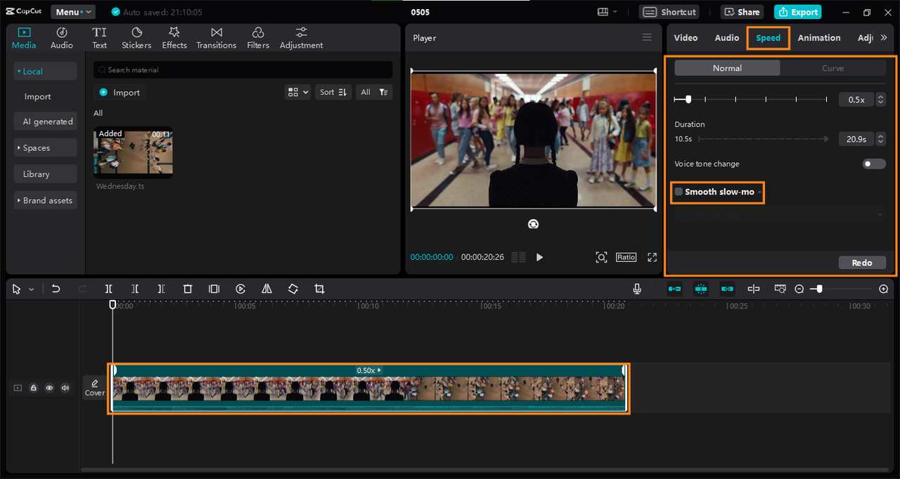 Apply slo mo effect to video in CapCut PC editor