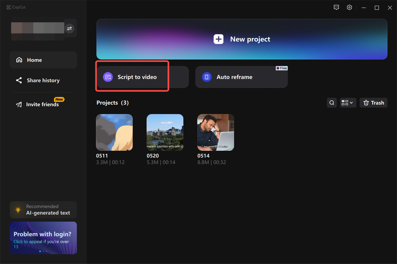  Launch the CapCut desktop video editor and select "Script to video" 
