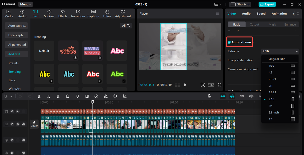 Auto reframe and edit a video on the CapCut desktop video editor: how long can a YouTube short be?