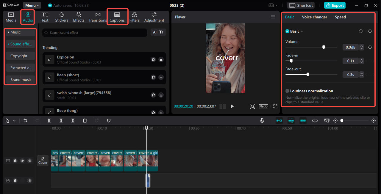 Using CapCut's music and sound effects