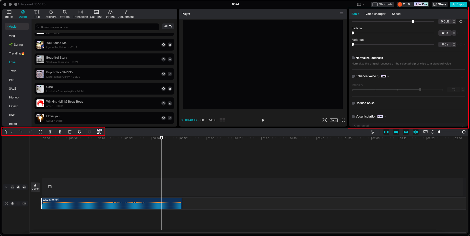 Basic audio editing features of CapCut
