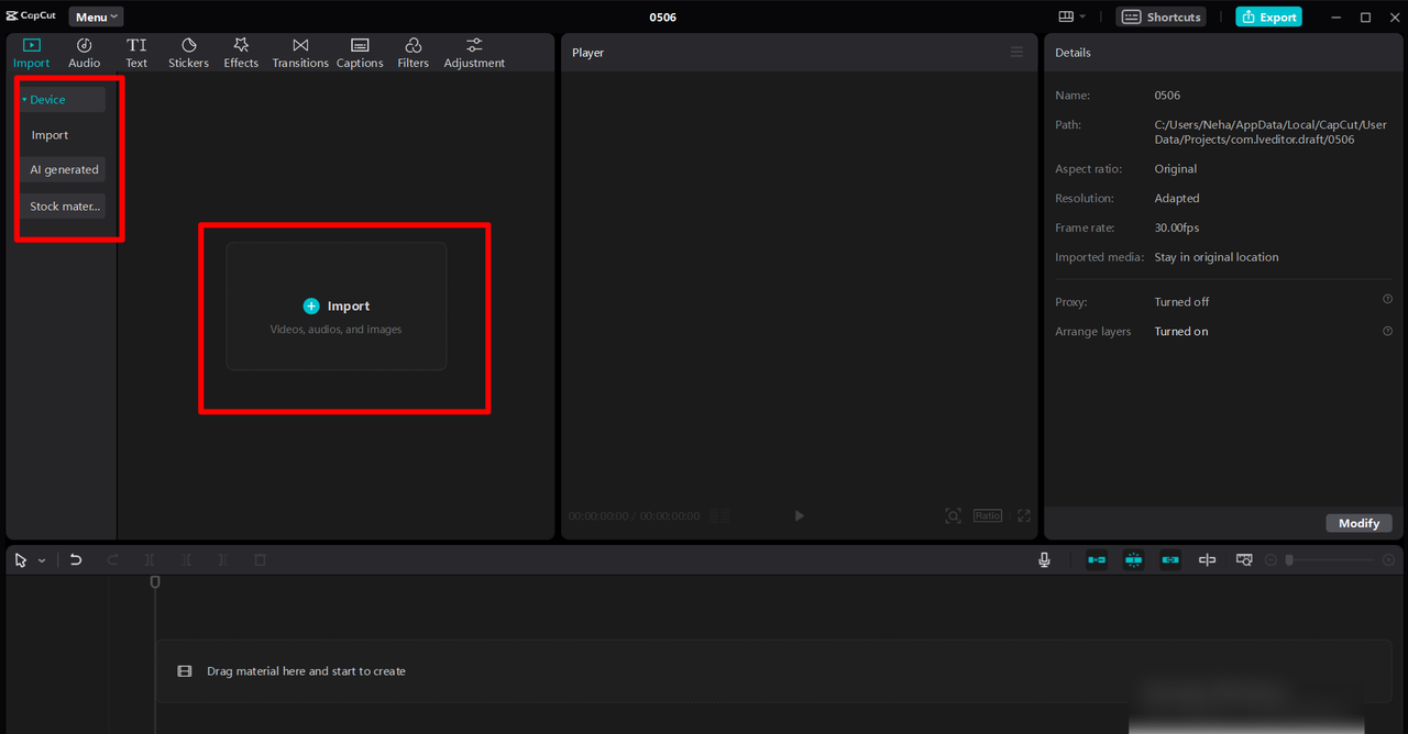 Import video to translate Spanish video to English