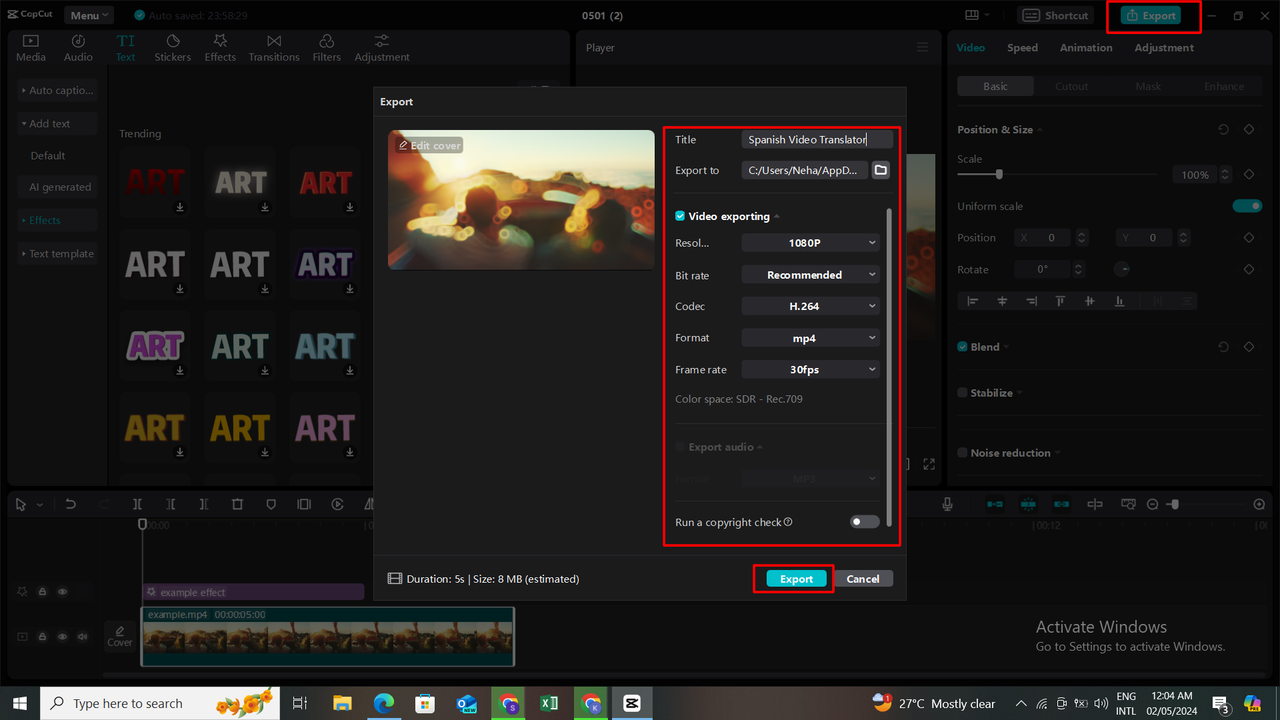 Export your translated video