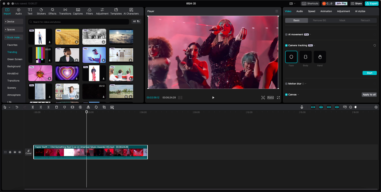 Camera tracking in CapCut
