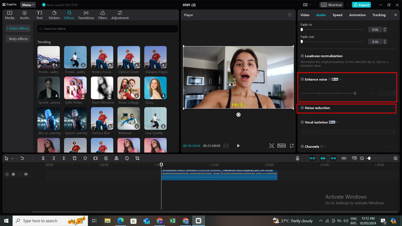 Voice enhancer & noise reduction in CapCut
