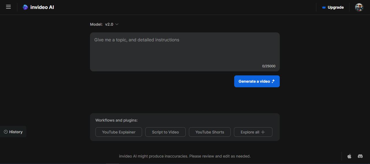  Screenshot of Invideo.AI web tool for generating video