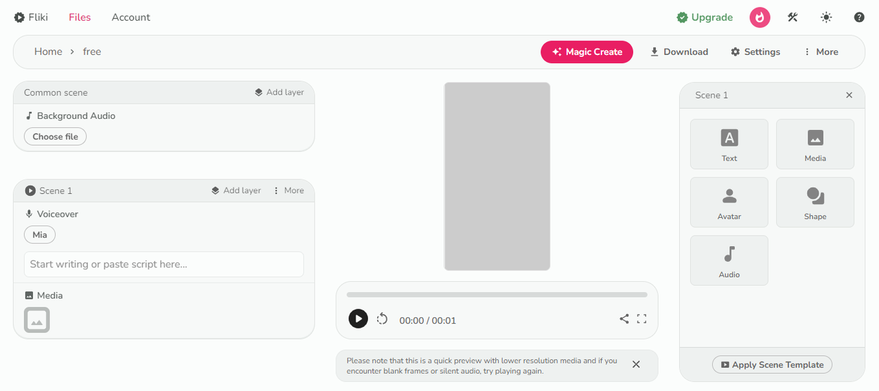 Generating new video with script using Fliki web tool