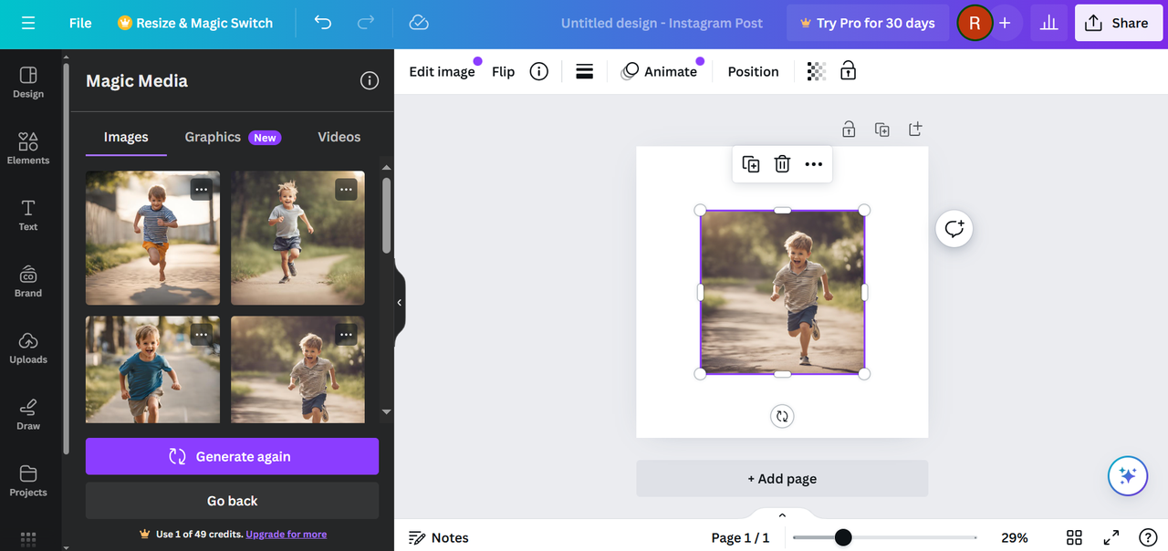 Canva content creation AI interface