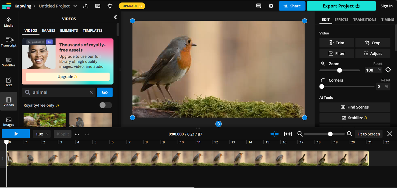 Kapwing CapCut alternative interface