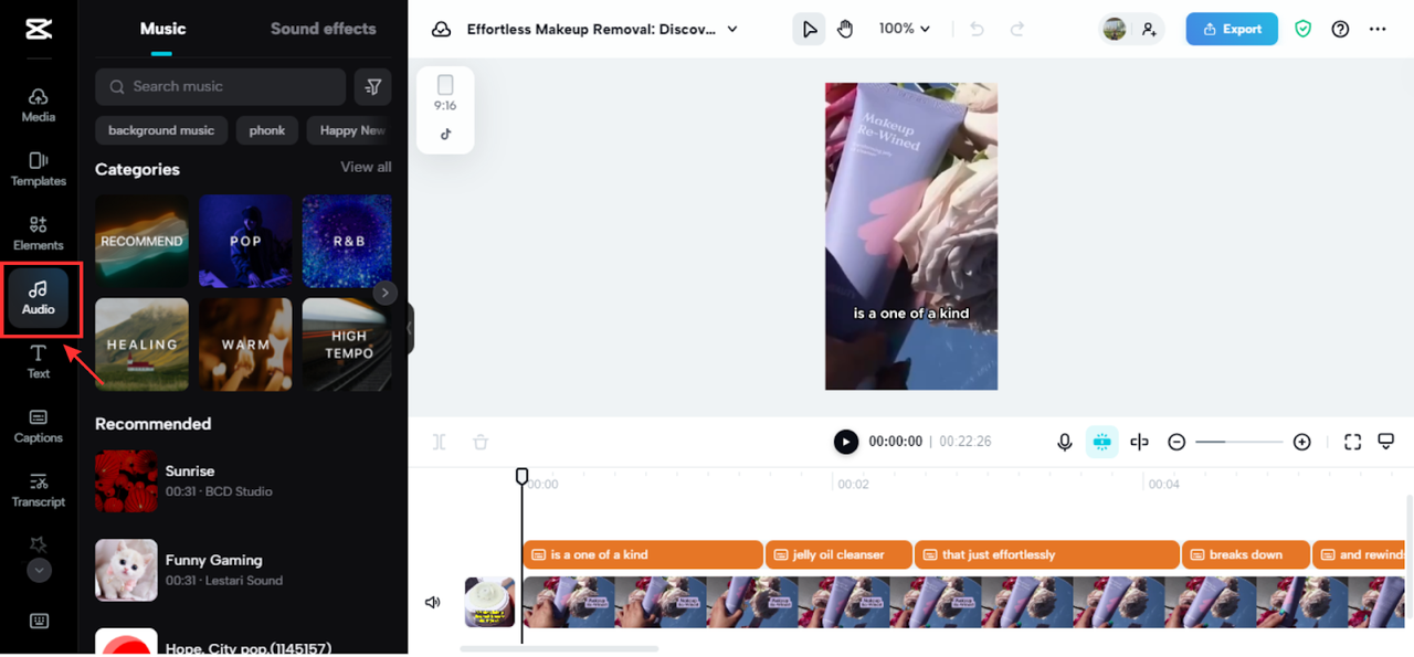 Add trending audio to your video