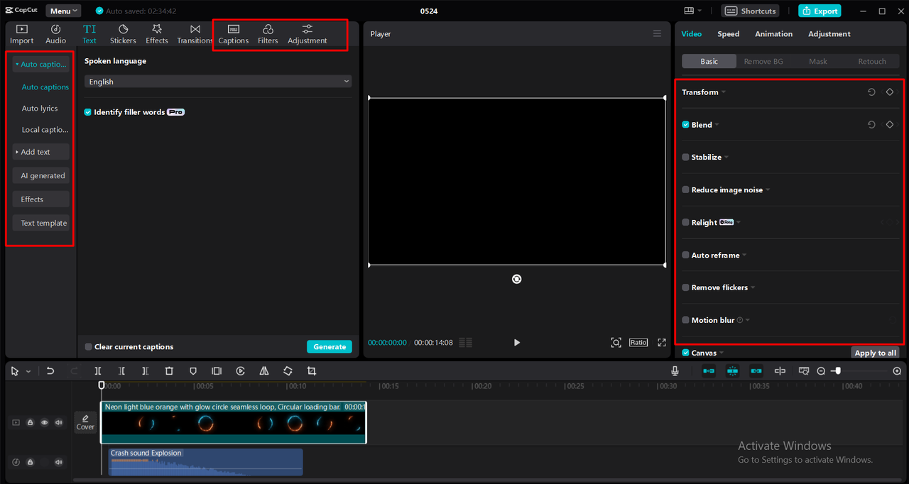 Editing the video using the best artificial intelligence software for Windows PC - CapCut desktop video editor