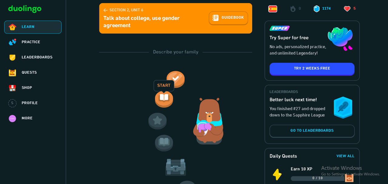 Duolingo interface showing different stages of AI tool