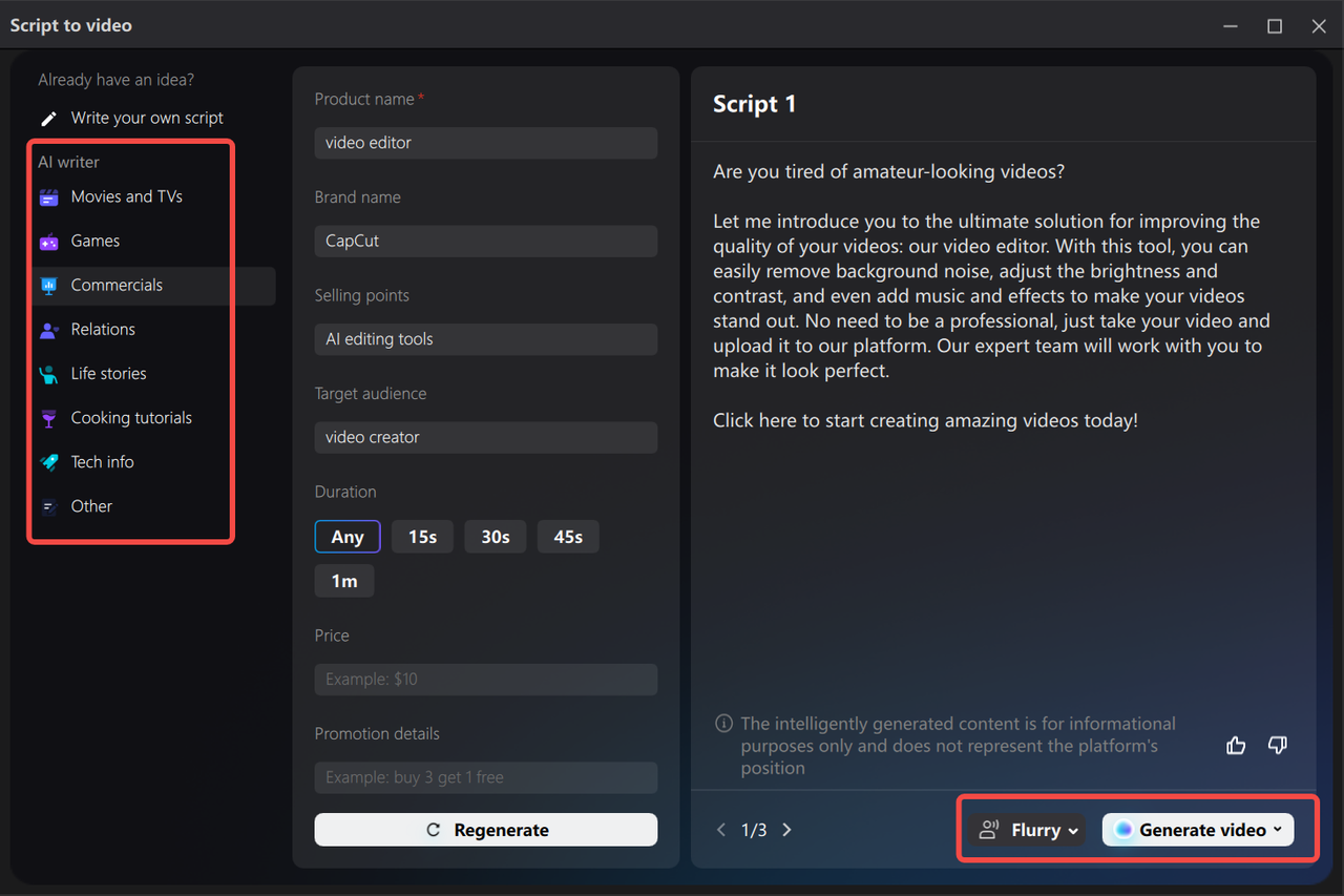 Generate video from script