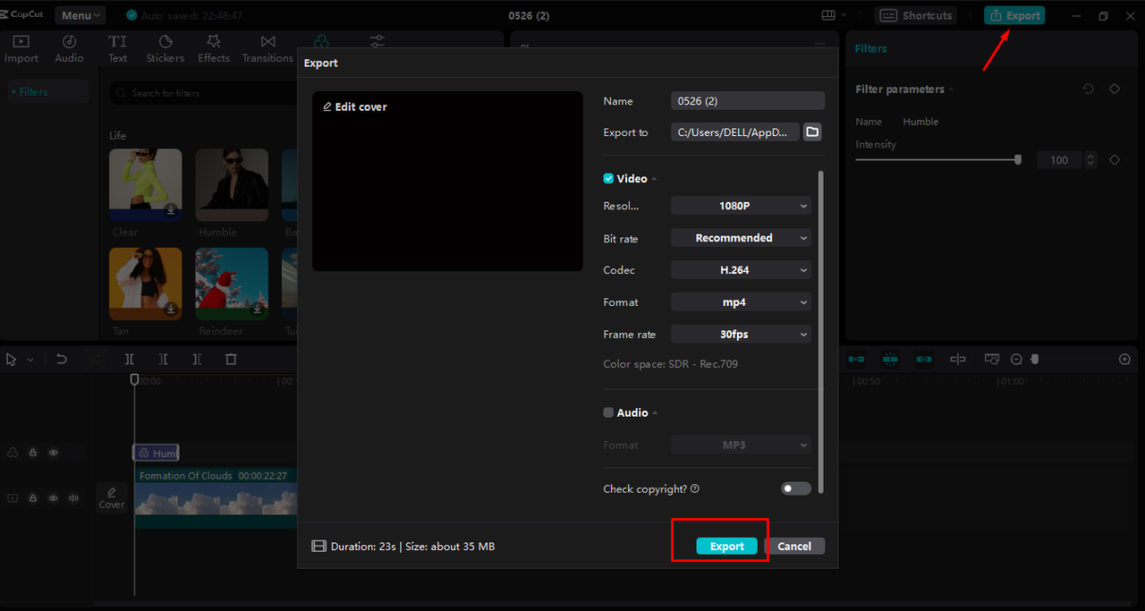 Exporting the AI-produced video from CapCut Desktop Video Editor