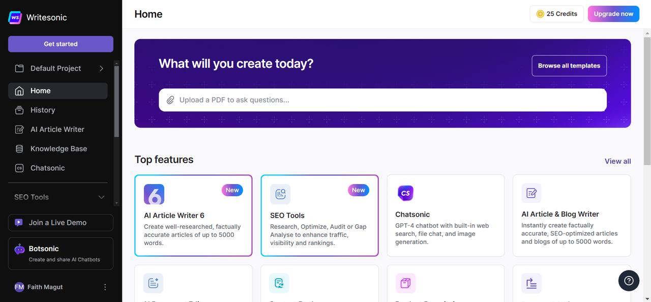 Writesonic, a popular free copy AI tool