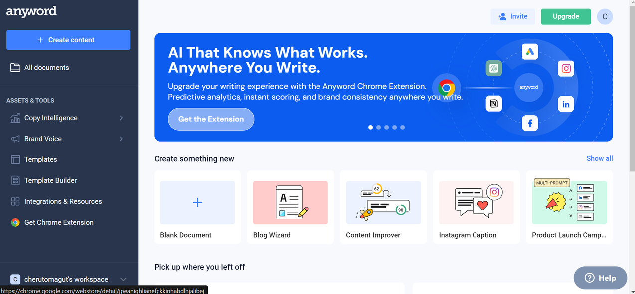 Anyword interface, one of the best free versions of copy AI