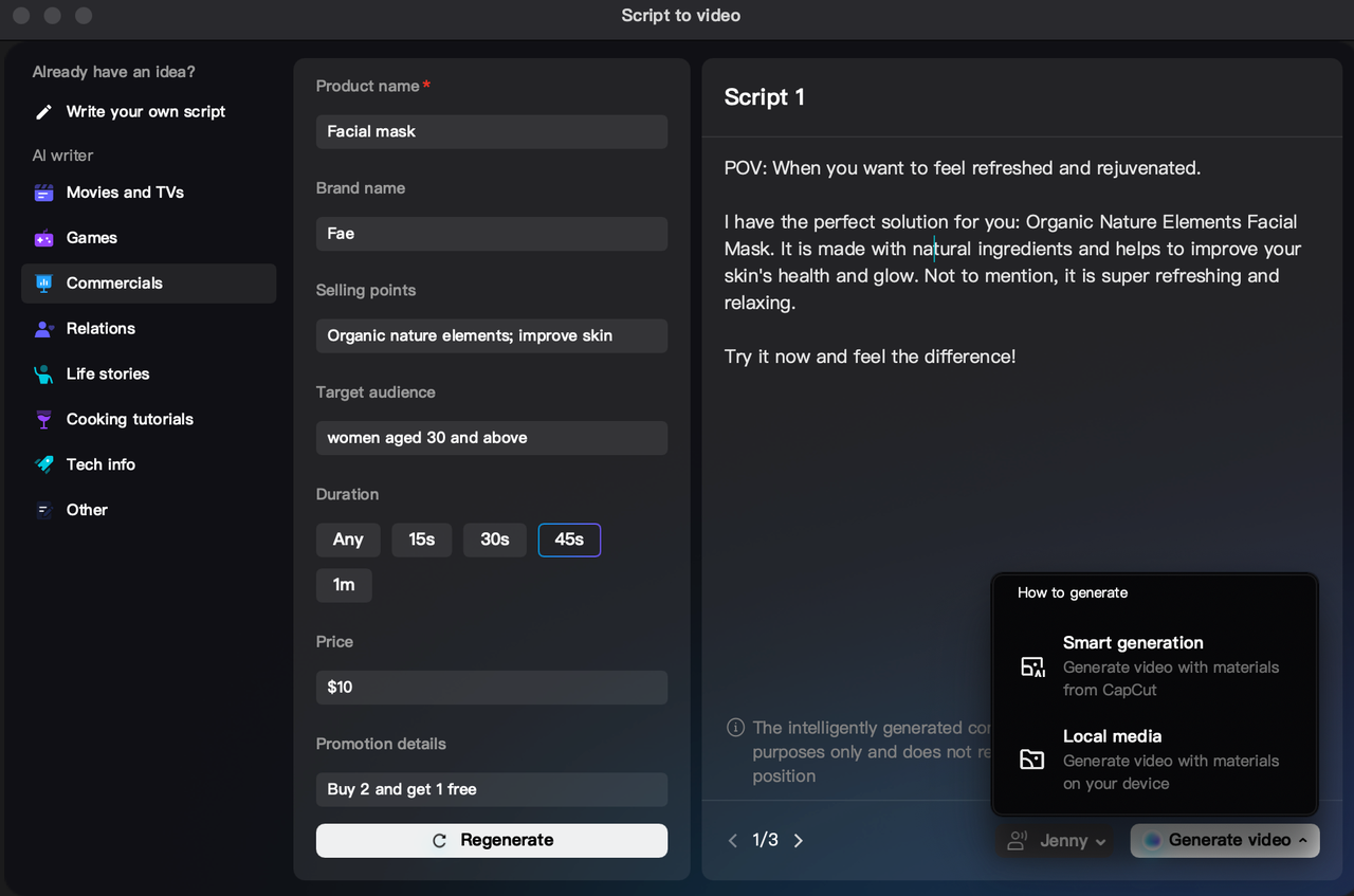 Adding media to the script to make a video using CapCut desktop video editor, the best free copywriting tool