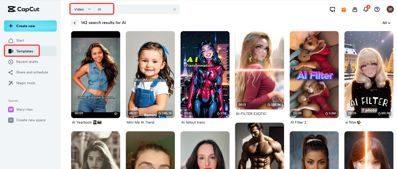 How to find the AI template CapCut on your internet browser 