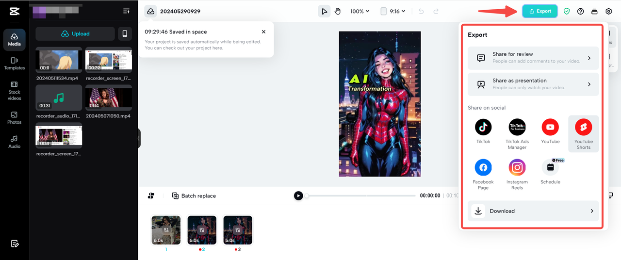 how to share a video with AI CapCut templates on the CapCut web