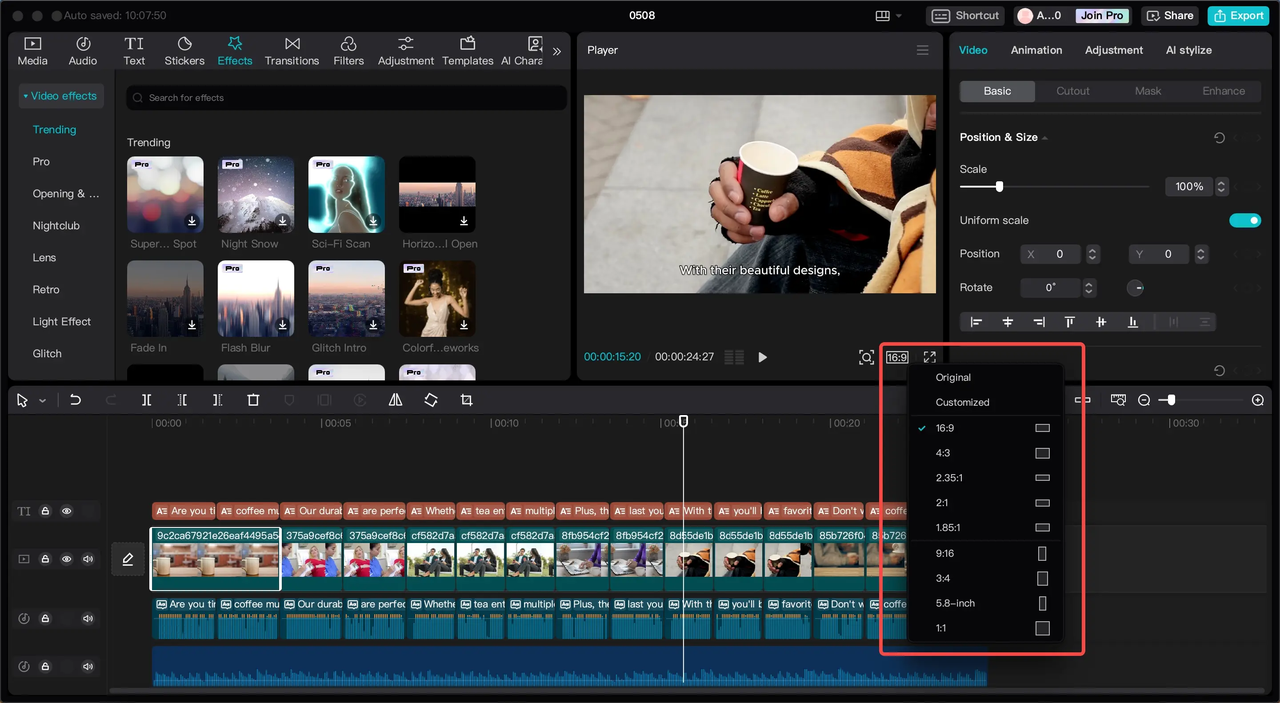 Aspect ratios on CapCut PC