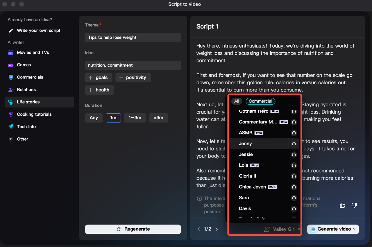 Convert script to video using the CapCut PC AI marketing automation tool