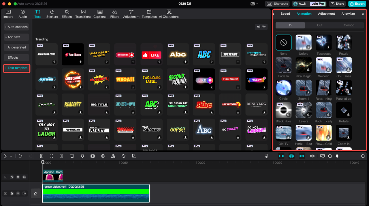 how to add text templates and animations on the CapCut desktop video editor