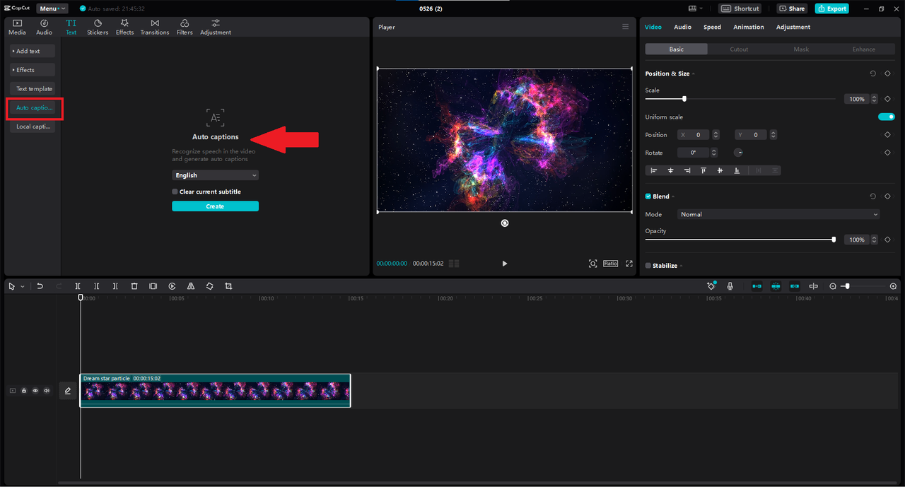  Generating auto captions with CapCut desktop video editor