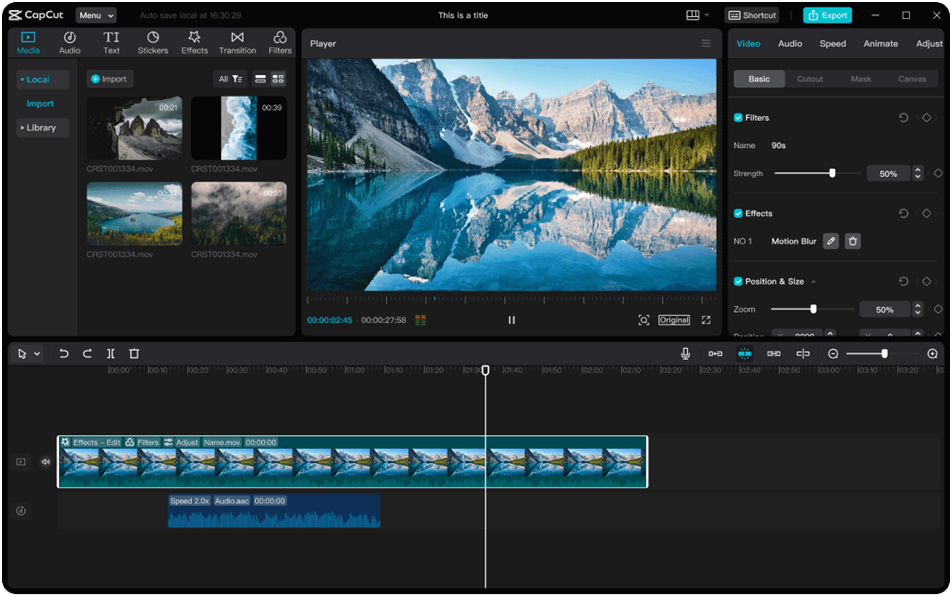 Video and audio editing interface in CapCut desktop