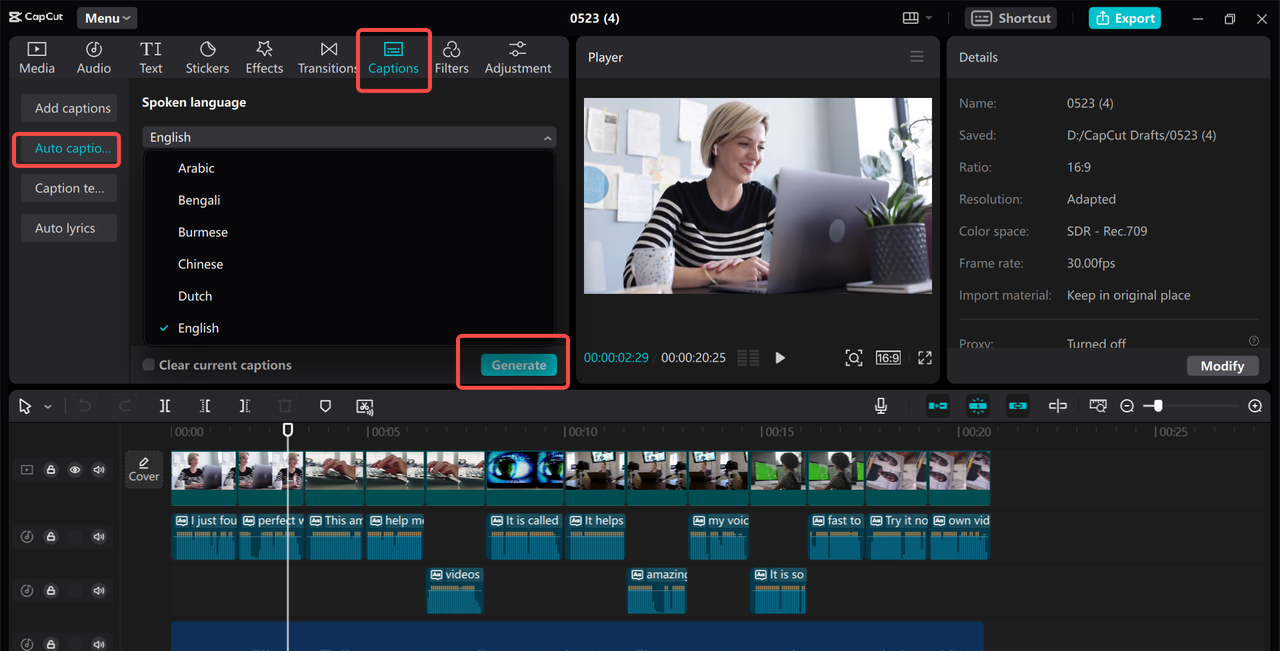 Transcript editing in CapCut desktop video editor