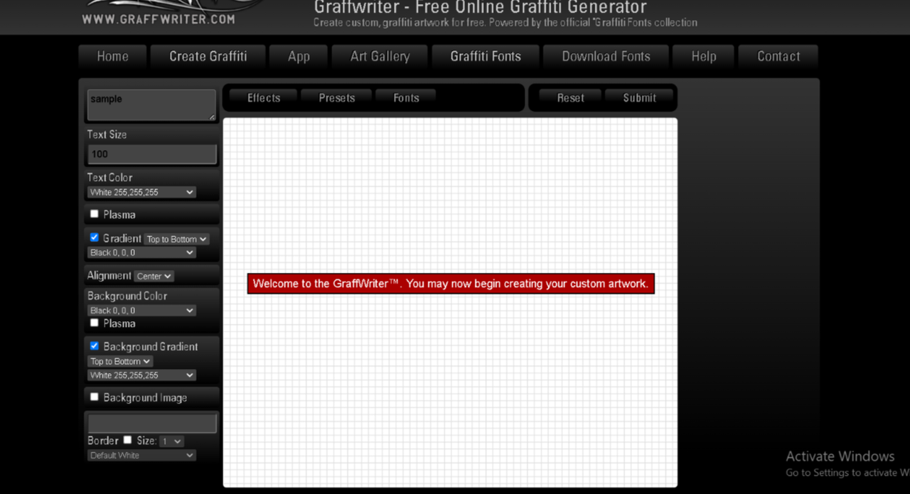 Graffwriter interface 