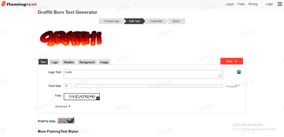 FlamingText interface showing how to make graffiti text online