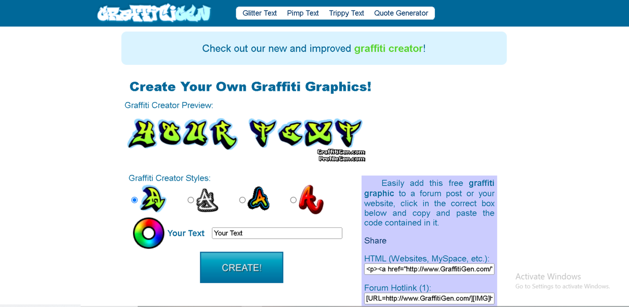 GraffitiGen interface