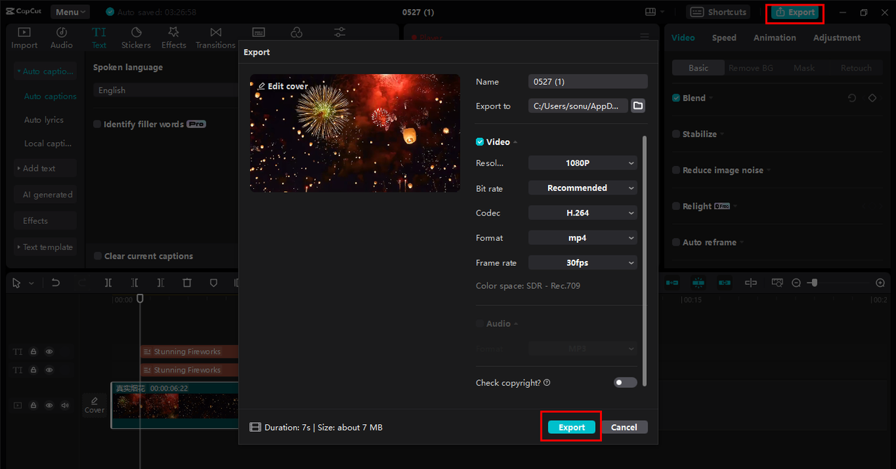 Export and share the video