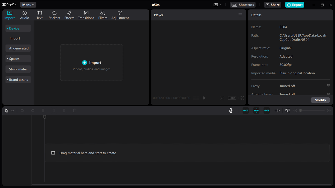 Import video onto CapCut PC, in order to translate audio German to English