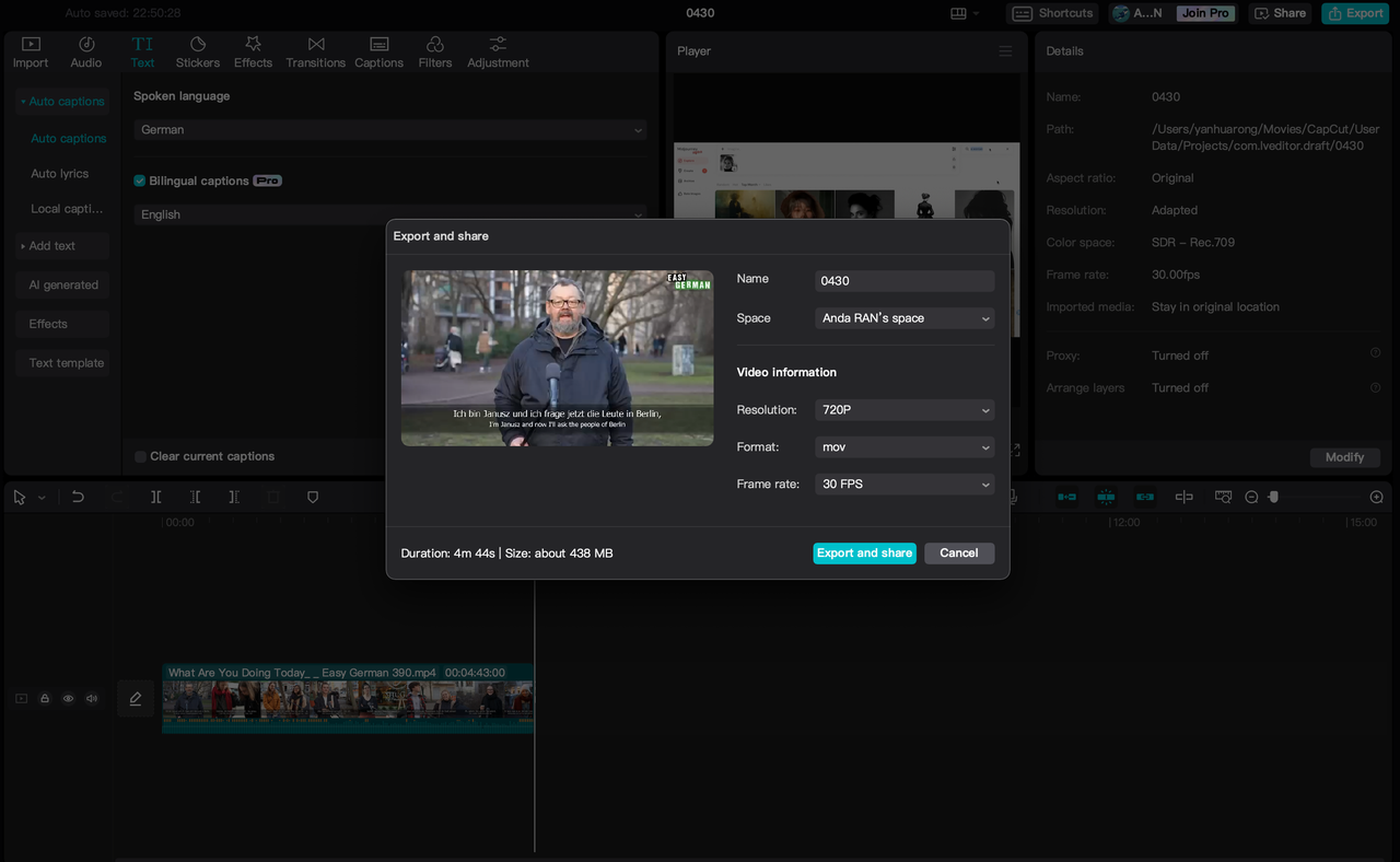 Sharing German to English speech translation