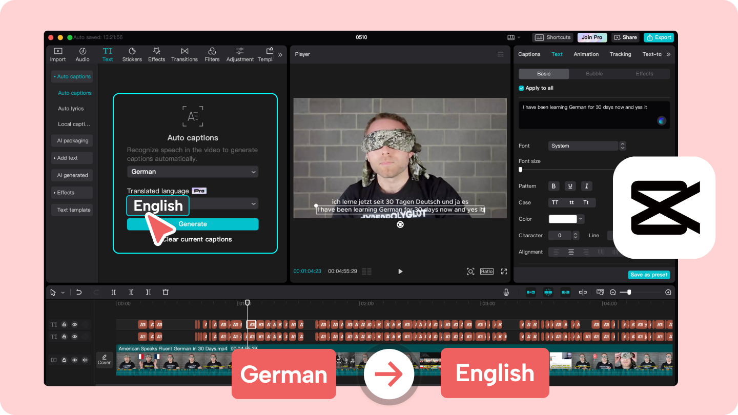 translate audio german to english