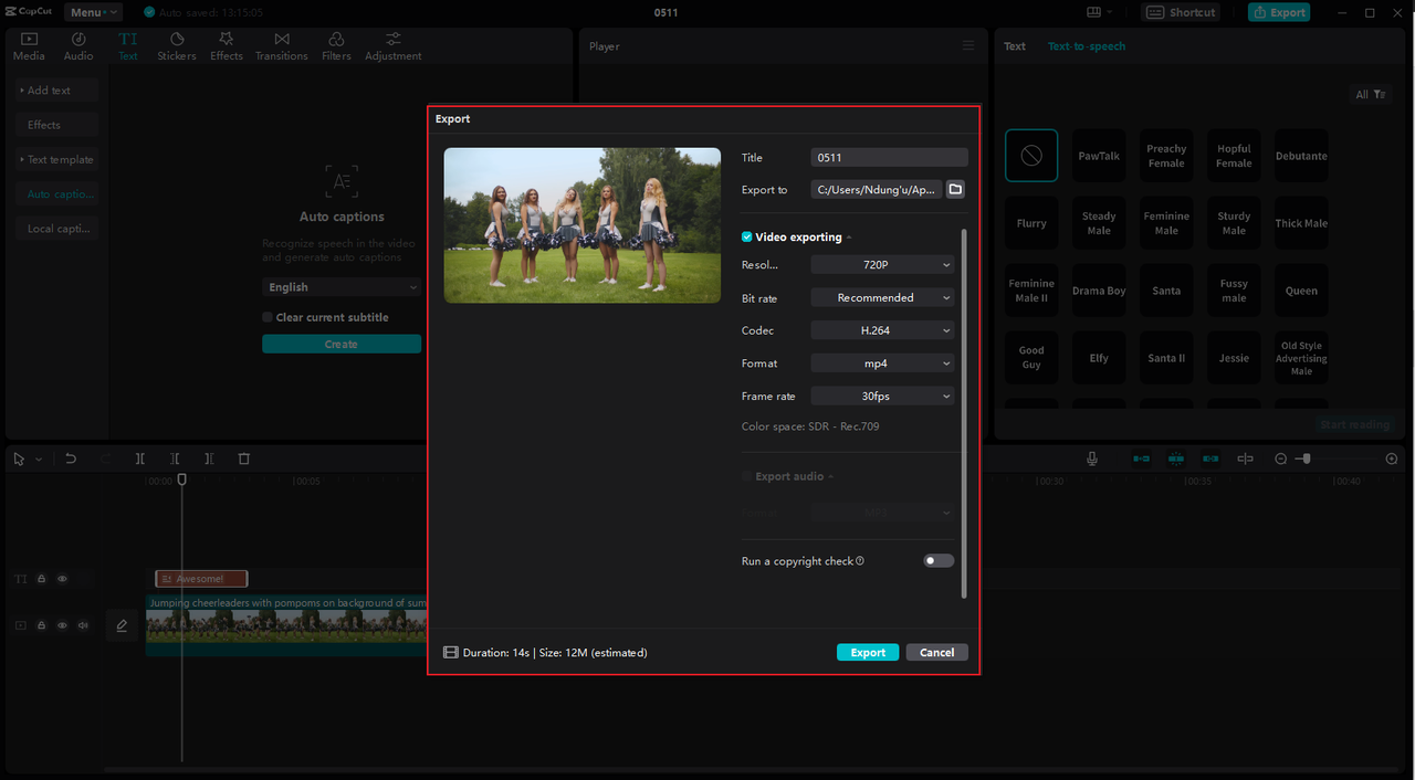 how to export translated video on CapCut PC