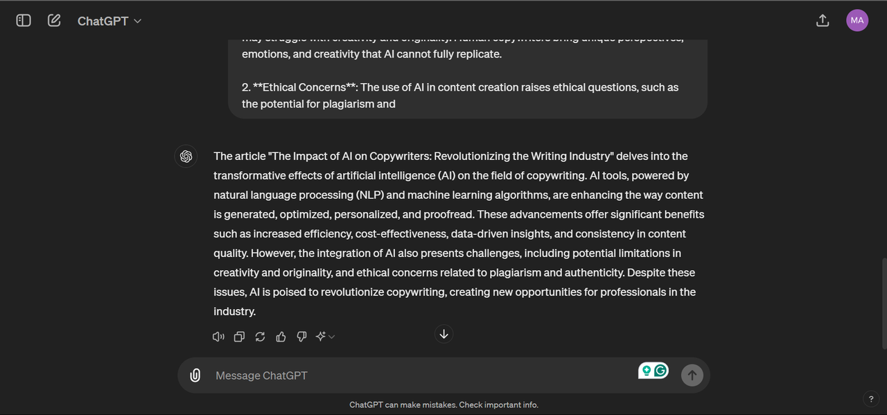 Summarizing articles for ChatGPT copywriters