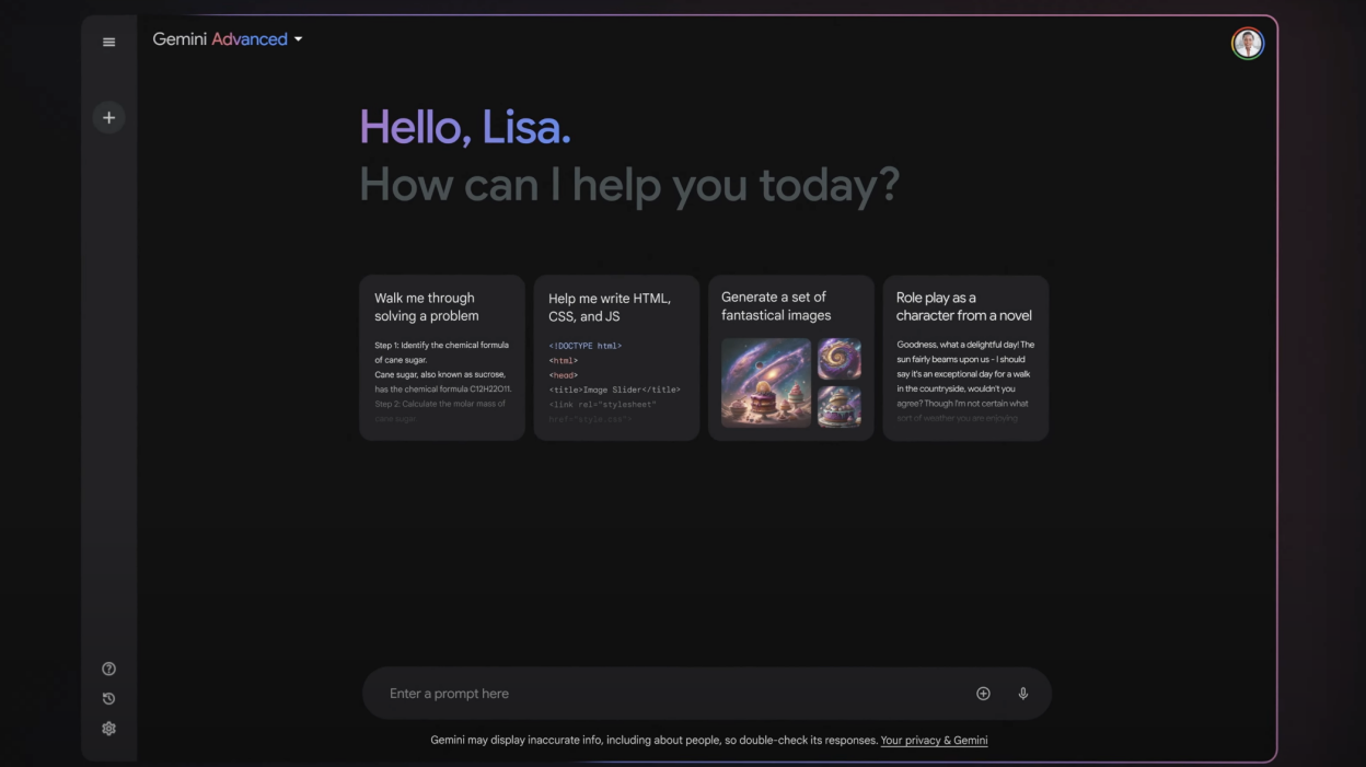 Gemini advanced interface- best AI content writer free tool
