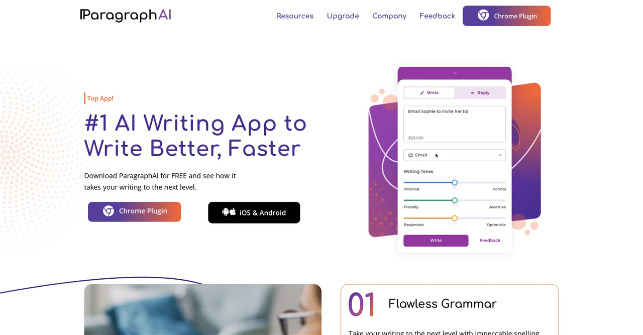 The interface of ParagraghAI- an AI content generator free platform