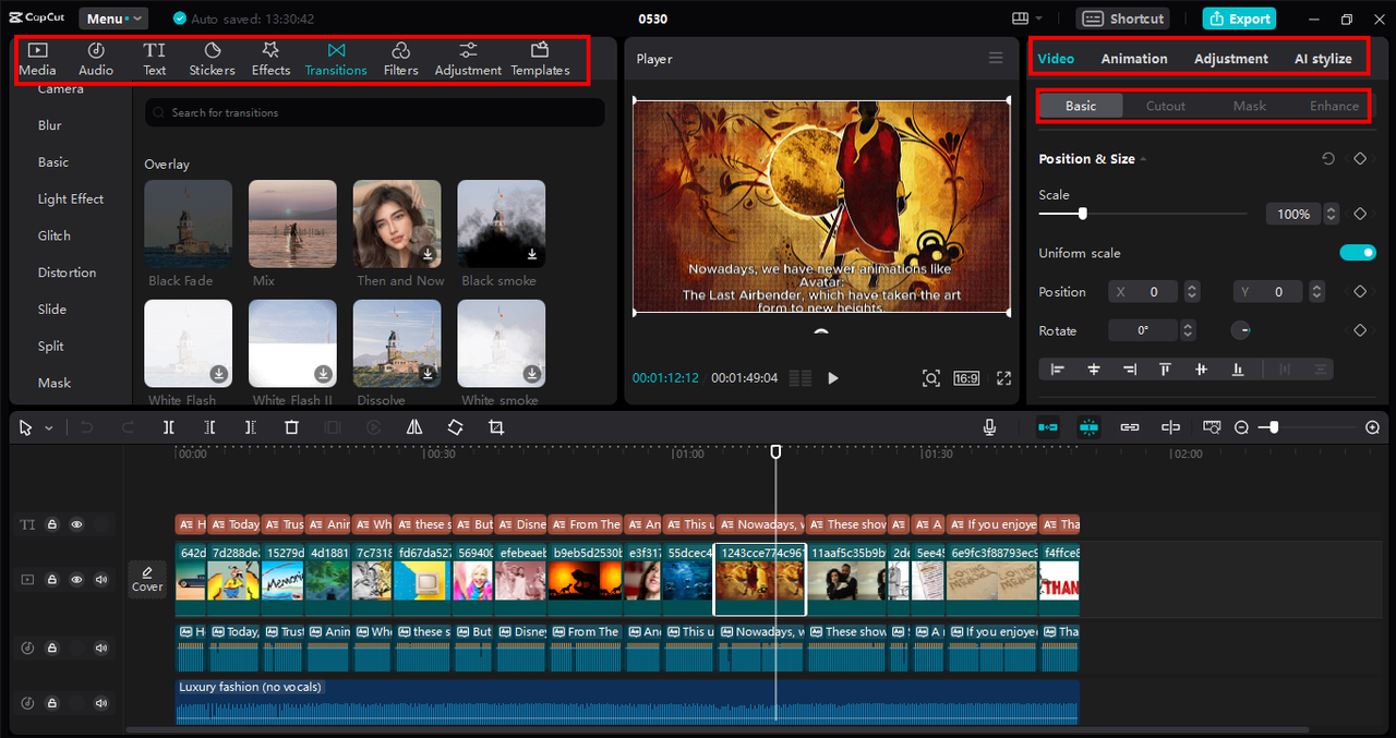 Editing video using AI features of the CapCut desktop video editor