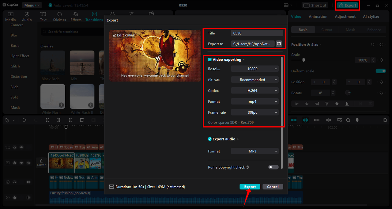 Exporting AI-generated video in the CapCut desktop video editor