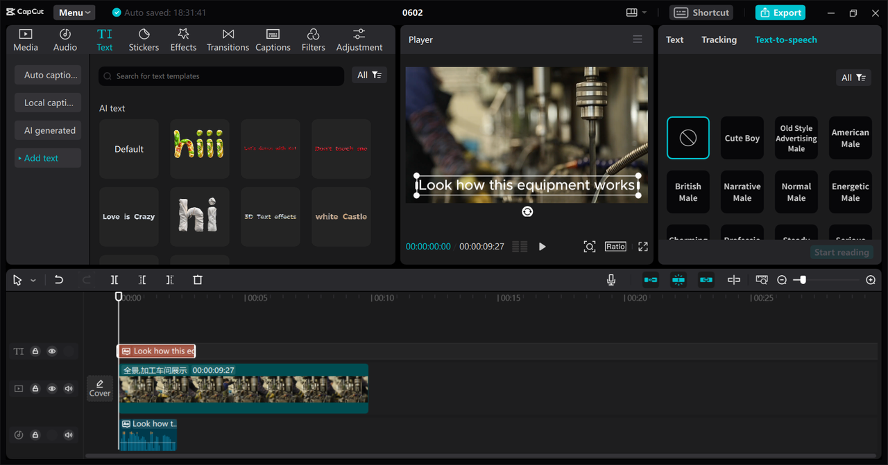 Video editing interface of CapCut desktop video editor