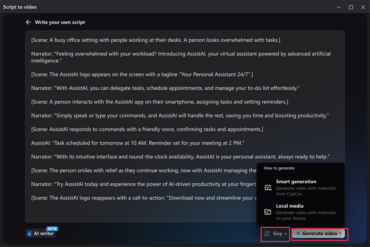  Generating product video from script using CapCut desktop video editor 